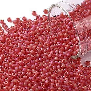 TOHO Round Seed Beads, Japanese Seed Beads, (165F) Matte Transparent AB Ruby, 11/0, 2.2mm, Hole: 0.8mm, about 1110pcs/10g