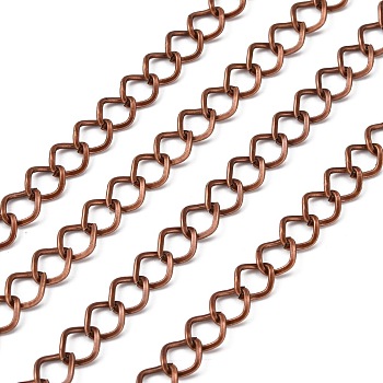 Iron Twisted Chains, Unwelded, with Spool, Rhombus, Red Copper, 8.5x6.8x1.2mm, about 164.04 Feet(50m)/roll