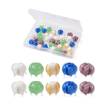 40Pcs 5 Colors Handmade Lampwork Beads, Flower Shape, Mixed Color, 12x10mm, Hole: 2mm