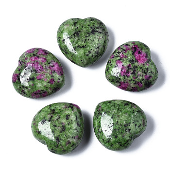 Natural Ruby in Zoisite Quartz Healing Stones, Heart Love Stones, Pocket Palm Stones for Reiki Balancing, 29~30x30~31x12~15mm