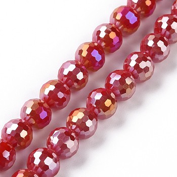 Electroplate Glass Beads Strands, AB Color Plated, Faceted(96 Facets), Round, FireBrick, 7~8mm, Hole: 1.2~1.5mm, about 68~70pcs/strand, 18.90''(48cm)