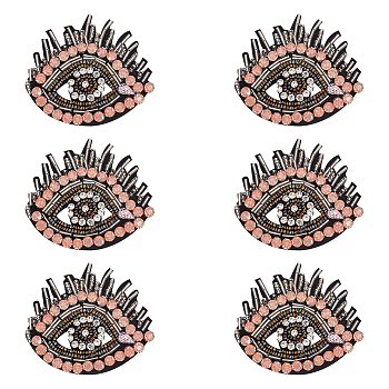 Evil Eye Glass Rhinestone Beading Ornament Accessories, Sew on Patches, Pink, 67x73x6mm