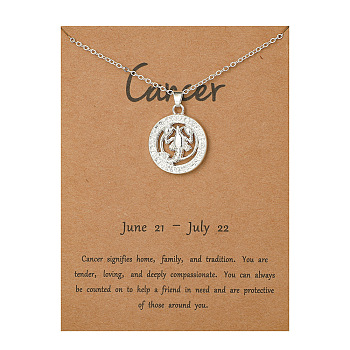 Alloy Constellation Pendant Necklaces, Platinum, Cancer, 17.13 inch(43.5cm)