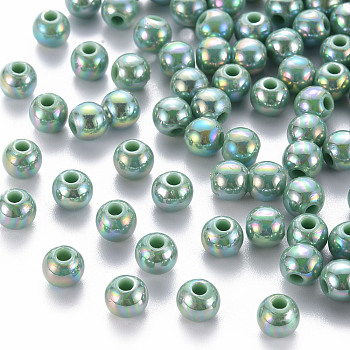 Opaque Acrylic Beads, AB Color Plated, Round, Cadet Blue, 6x5mm, Hole: 1.8mm, about 4400pcs/500g