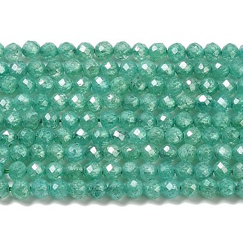 Cubic Zirconia Bead Strands, Faceted Rondelle, Sea Green, 3mm, Hole: 0.6mm, about 131pcs/strand, 15.16 inch(38.5cm)