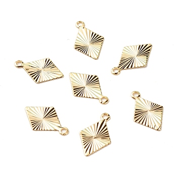 Brass Charms, Long-Lasting Plated, Cadmium Free & Lead Free, Rhombus, Real 24K Gold Plated, 13x8x0.2mm, Hole: 1.2mm