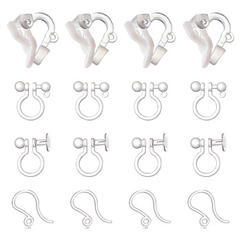 150Pcs 3 Style Plastic Clip-on Earring Findings, with 50Pcs Earring Hooks, with Horizontal Loops, Clear, 9~14x7~11mm, Hole: 0.6~1mm, 50Pcs/style