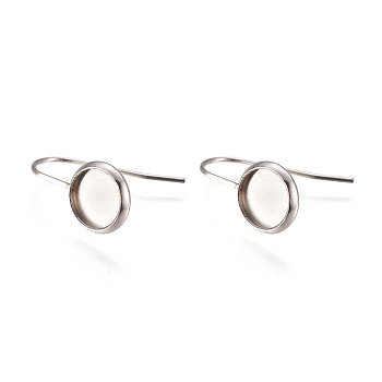 304 Stainless Steel Earring Hooks, Flat Round, Stainless Steel Color, Tray: 8mm, 18.5x10mm, 21 Gauge, Pin: 0.7mm