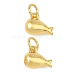 Brass Charms, Whale Shape Charms, Rack Plating, Long-Lasting Plated, Lead Free & Cadmium Free, Real 24K Gold Plated, 8x9.5x4.5mm, Hole: 3mm(KK-F941-01G)