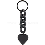 Alloy Keychains, with Acrylic Pendants, Heart, Black, 11.5cm(KEYC-WH20005-008)