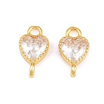 Brass Pave Cubic Zirconia Heart Links Connector Charms, Rack Plating  Long-Lasting Plated, Lead Free & Cadmium Free, Golden, Clear, 11x6x3mm, Hole: 1.6mm(KK-K340-49G-05)