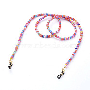 Eyeglasses Chains, Neck Strap for Eyeglasses, with Handmade Polymer Clay Heishi Beads, Alloy Lobster Claw Clasps and Rubber Loop Ends, Colorful, 29.13 inch(74cm)(AJEW-EH00064-01)