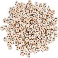 Maple Natural Wood European Beads, Large Hole Beads, Cube with Mark @, Antique White, 10x10x10mm, Hole: 4mm, 300pcs/bag(WOOD-FH0001-41)