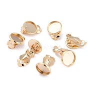 304 Stainless Steel Clip-on Earring Setting, Flat Round, Golden, 16.5x12x8mm, Hole: 3mm, Tray: 10mm(STAS-L244-50D-G)