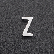 201 Stainless Steel Charms, for Simple Necklaces Making, Laser Cut, Letter, Stainless Steel Color, Letter.Z, 8x4.5x3mm, Hole: 1.8mm(STAS-R109-JA433-Z-1)