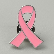 Breast Cancer Awareness Pink Ribbon Enamel Pin, Platinum Alloy Badge for Backpack Clothes, Hot Pink, 25.5x20.5x1.5mm(JEWB-WH0028-11P)