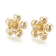 Brass Stud Earrings Findings, Flower, Nickel Free, Real 18K Gold Plated, 25x26mm, Pin: 0.6mm(X-KK-S345-198)