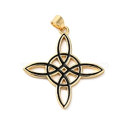 Rack Plating Brass Enamel Pendants, Lead Free & Cadmium Free, Real 18K Gold Plated, Long-Lasting Plated, Witch Knot Charm, Black, 33x30.5x2mm, Hole: 4x3.5mm(KK-O142-18G-01)