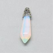 Opalite Pointed Pendants, with Alloy Findings, Platinum, Bullet, 37~38x10mm, Hole: 2.5mm(G-T002-28B)