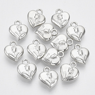 Plating ABS Plastic Pendants, Heart with Tulip Flower, Platinum, 16x14x6mm, Hole: 2mm(X-KY-N007-09)