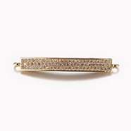 Long-Lasting Plated Brass Micro Pave Cubic Zirconia Links, Rectangle, Clear, Real 18K Gold Plated, 4.5x37x4.5mm, Hole: 0.5mm(X-ZIRC-L072-17A-G)