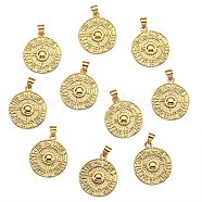 10Pcs Brass Pendants, Long-Lasting Plated, Flat Round with Twelve Constellations, Real 18K Gold Plated, 23x19.5x1.5mm, Hole: 5x3mm(KK-SZ0004-32)