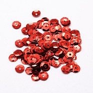 Plastic Paillette Beads, Semi-cupped Sequins Beads, Center Hole, FireBrick, 6~7x0.5mm, Hole: 1mm(X-PVC-A001-6mm-07)