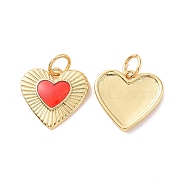 Heart Brass Enamel Pendants, Real 18K Gold Plated, with Jump Rings, Cadmium Free & Nickel Free & Lead Free, Red, 13x13.5x2mm, Hole: 3.4mm(KK-G435-07G-01)
