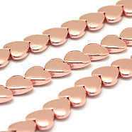 Electroplate Non-Magnetic Synthetic Hematite Beads Strands, Heart, Rose Gold Plated, 10x10x3mm, Hole: 1mm,  about 44pcs/strand, 16.1 inch(41cm)(G-F510-05-10x10mm)