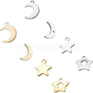 304 Stainless Steel Charms, Star and Moon, Golden & Stainless Steel Color, 7~16x9.5~11x1mm, Hole: 1.4~1.6mm, 80pcs/box(STAS-UN0004-39)