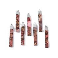 Dyed Synthetic Imperial Jasper Pendants, Rectangle Charms with Platinum Tone Brass Findings, Indian Red, 46x7x4mm, Hole: 2.5mm(G-P529-09A-P)