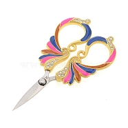 Stainless Steel Scissors, Embroidery Scissors, Sewing Scissors, with Zinc Alloy Rhinestones Handle, Matte Gold Color, 110x60mm(WG72463-02)