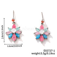 Romantic and Elegant Colorful Flower Brass Stud Earrings for Women, with Rhinestone, Silver, 28x16mm(KI5371-1)