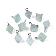 Natural Green Aventurine Pendants, with Platinum Plated Iron Loops, Faceted, Bicone, 15.5~16x12.5~13x11.5~12mm, Hole: 1.5mm(G-N326-102)