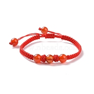 Adjustable Nylon Braided Bead Bracelets, Natural Carnelian(Dyed & Heated) Bead Bracelet for Women, Red, 1/4 inch(0.5cm), Inner Diameter: 2~3 inch(5~7.6cm)(BJEW-JB09065)