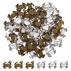 60Pcs 2 Colors Tibetan Style Pendants, Crab, Cadmium Free & Nickel Free & Lead Free, Antique Bronze & Antique Silver, 16x14x3mm, Hole: 2mm, 30pcs/color(FIND-DC0004-04)