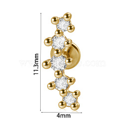 304 Stainless Steel Micro Pave Clear Cubic Zirconia Cartilage Earrings, Golden, Star, 10mm, Pin: 1.2mm(WG369ED-43)