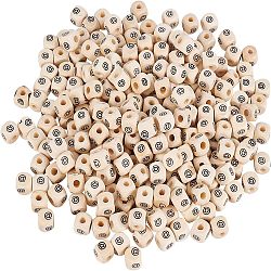 Maple Natural Wood European Beads, Large Hole Beads, Cube with Mark @, Antique White, 10x10x10mm, Hole: 4mm, 300pcs/bag(WOOD-FH0001-41)