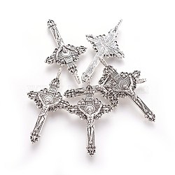 Tibetan Style Alloy Pendants, Cadmium Free & Lead Free, Easter, Crucifix Cross Charms, Antique Silver, 50x28x3mm(PALLOY-J050-01AS-NR)