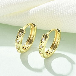 Brass Micro Pave Clear Cubic Zirconia Hoop Earrings, Star, Real 18K Gold Plated, 3.5x17.5mm(EJEW-C122-05G)