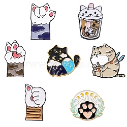 7Pcs 7 Style Cat Enamel Pins, Alloy Enamel Badges for Backpack Clothes, Electrophoresis Black, Mixed Color, 26~30.5x15~31x1.5~10.5mm, Pin: 1mm, 1Pcs/style(JEWB-SZ0001-69)