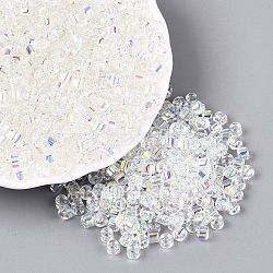 FGB Transparent Colours Glass Seed Beads, Rainbow Plated, Round Hole, Barrel, Clear, 4x3.5mm, Hole: 0.9~1mm, about 3750pcs/pound(SEED-Q040-07A-B01)