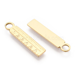 304 Stainless Steel Pendants, Manual Polishing, Ruler Charm, Real 14K Gold Plated, 23.5x4.5x1mm, Hole: 2.5mm(STAS-T064-35G)