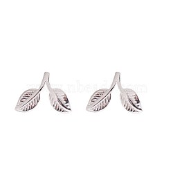 925 Sterling Silver Stud Earrings, Leaf, Silver(EJEW-BB46880-A)