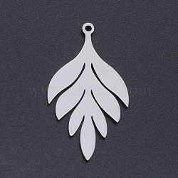 Non-Tarnish 201 Stainless Steel Pendants, Leaf, Stainless Steel Color, 33x18x1mm, Hole: 1.5mm(STAS-N090-JN821-1)