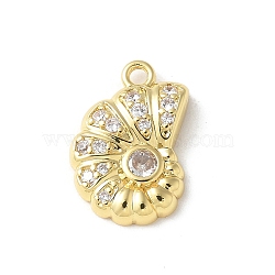 Brass Micro Pave Cubic Zirconia Pendants, Conch Charms, Rack Plating, Long-Lasting Plated, Cadmium Free & Lead Free, Real 18K Gold Plated, 14.5x9.5x3.5mm, Hole: 1.4mm(KK-P290-48G)