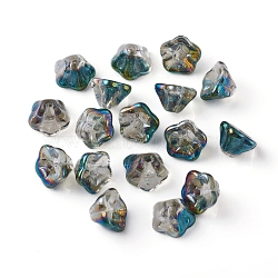 Electroplate Glass Beads, Trumpet Flower, Teal, 8.5x8x5.5mm, Hole: 1mm(EGLA-I012-A01)