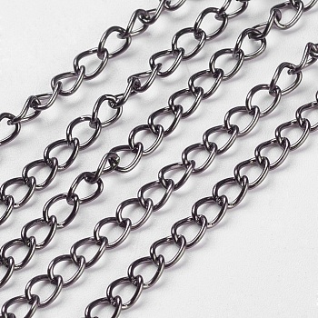 Iron Twisted Chains, Curb Chains, Unwelded, with Spool,  Gunmetal, 5x3.5x0.8mm, about 328.08 Feet(100m)/roll