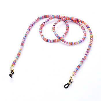 Eyeglasses Chains, Neck Strap for Eyeglasses, with Handmade Polymer Clay Heishi Beads, Alloy Lobster Claw Clasps and Rubber Loop Ends, Colorful, 29.13 inch(74cm)