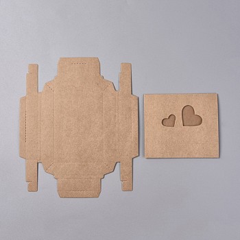 Foldable Kraft Paper Sliding Boxes, with Heart Clear Window Paper Drawer Boxes, Rectangle, Camel, Box: 11.5x8x2cm